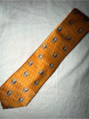 Guy Buffet Men's Orange Patterned Silk Tie